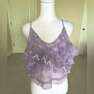NWOT Free People In The Clouds Lace Ruffle Top in Lilac Purple Size Medium